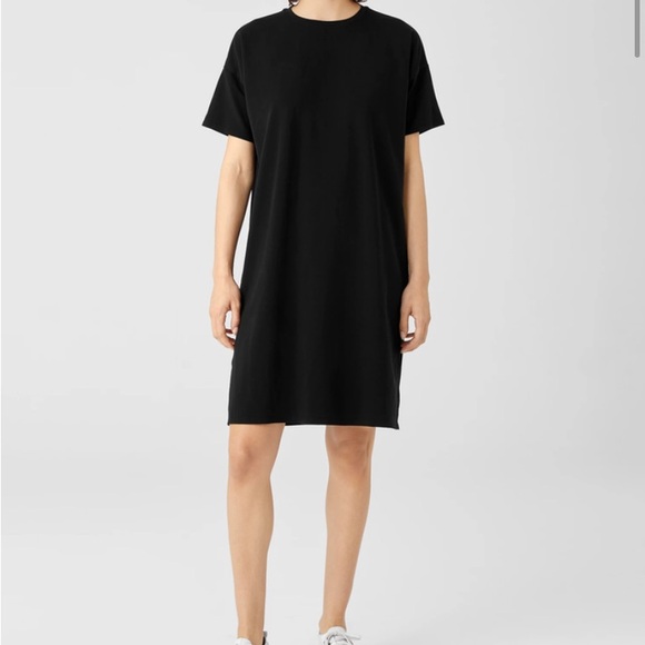 Eileen Fisher Cotton Blend T- Shirt Dress Oversized Fit Short Sleeve Navy L - Picture 8 of 11